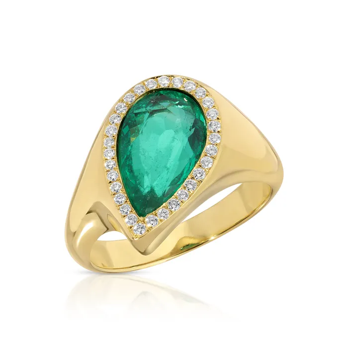 anitako SIDEWAYS COLOMBIAN PEAR EMERALD AND PAVE DIAMOND RING Rings