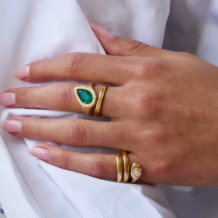 anitako SIDEWAYS COLOMBIAN PEAR EMERALD AND PAVE DIAMOND RING Rings