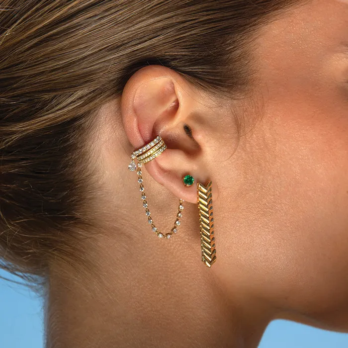 anitako SINGLE ROW DIAMOND EAR CUFF WITH ROPE DIAMOND CHAIN Earrings
