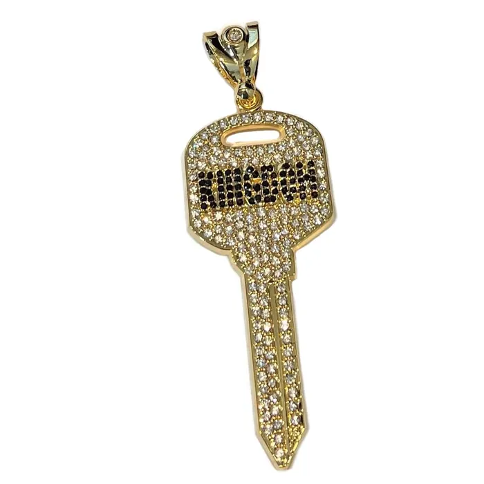 Bling Cartel Necklaces 14K Gold Plated Huge Kingdom Key Pendant Iced Flooded Out