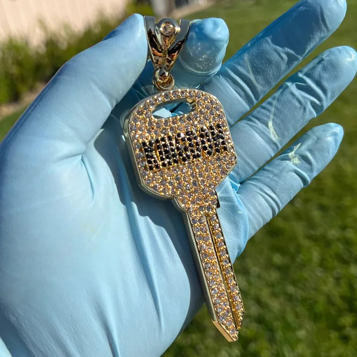 Bling Cartel Necklaces 14K Gold Plated Huge Kingdom Key Pendant Iced Flooded Out