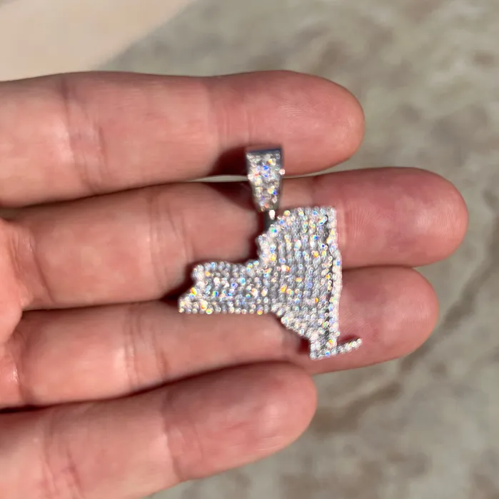 Bling Cartel Necklaces 925 Sterling Silver State of New York CZ Iced NY Charm Pendant