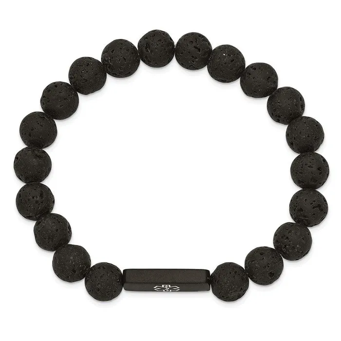Bracelets Chisel Stainless Steel Brushed Blackplated Medical ID Lava Stone Stretch Bracelet Bracelets Chisel Stainless Steel Brushed Blackplated Medical ID Lava Stone Stretch Bracelet