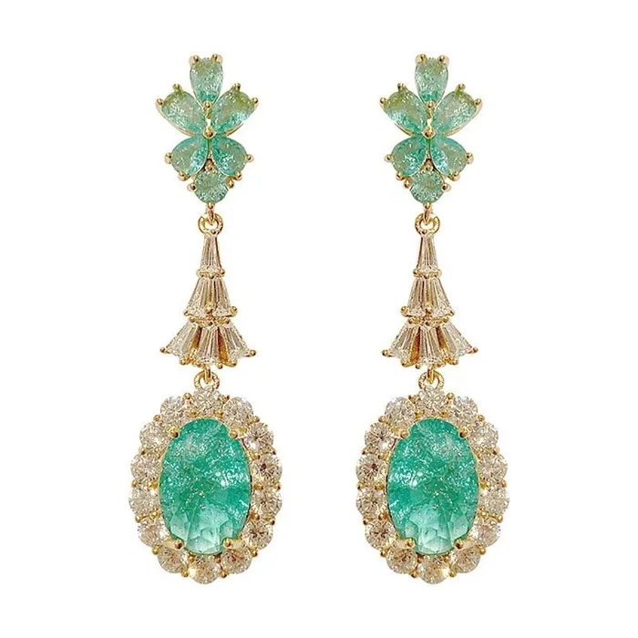 CHARLIN Womens Fashion Elegant Luxury Statement 18K Gold Plated Emerald Green Cubic Zirconia Pendant Earrings Divine Inspiration Styles Earrings