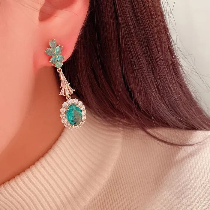 CHARLIN Womens Fashion Elegant Luxury Statement 18K Gold Plated Emerald Green Cubic Zirconia Pendant Earrings Divine Inspiration Styles Earrings