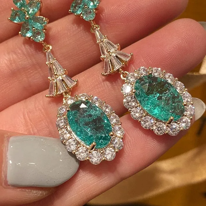CHARLIN Womens Fashion Elegant Luxury Statement 18K Gold Plated Emerald Green Cubic Zirconia Pendant Earrings Divine Inspiration Styles Earrings