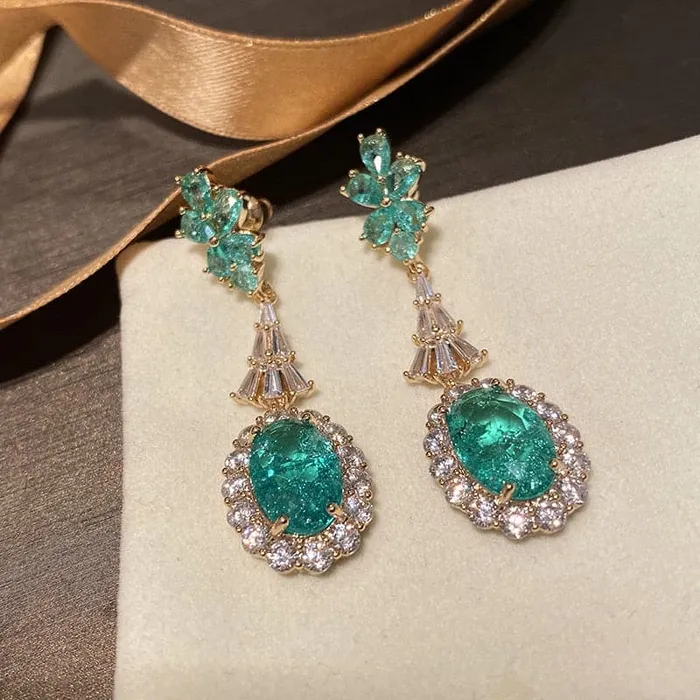 CHARLIN Womens Fashion Elegant Luxury Statement 18K Gold Plated Emerald Green Cubic Zirconia Pendant Earrings Divine Inspiration Styles Earrings