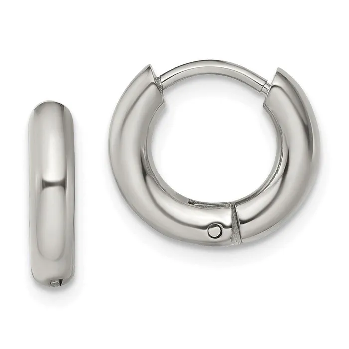 Chisel Earrings Stainless Steel Polished 3mm Hinged Hoop Earrings