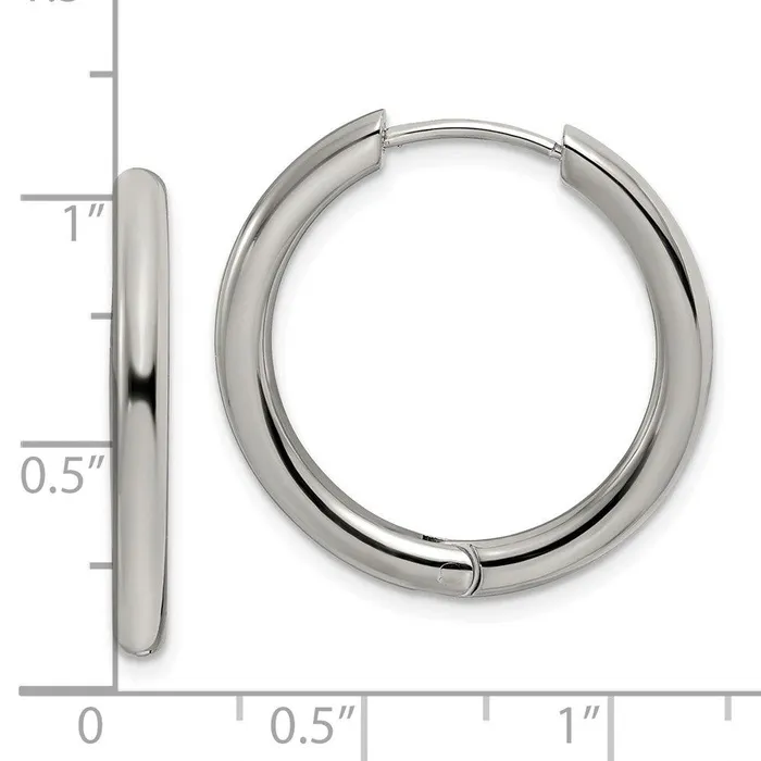 Chisel Earrings Stainless Steel Polished 3mm Hinged Hoop Earrings Chisel Earrings Stainless Steel Polished 3mm Hinged Hoop Earrings