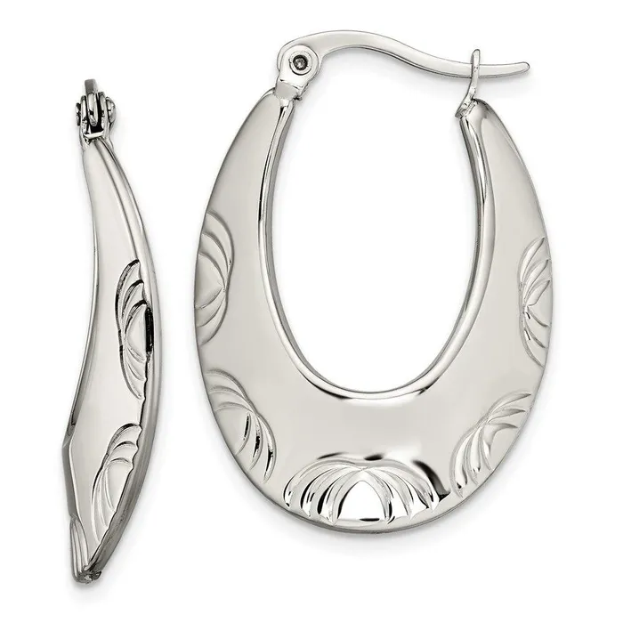 Chisel Stainless Steel Polished and Textured Half Circles Hoop Earrings Earrings
