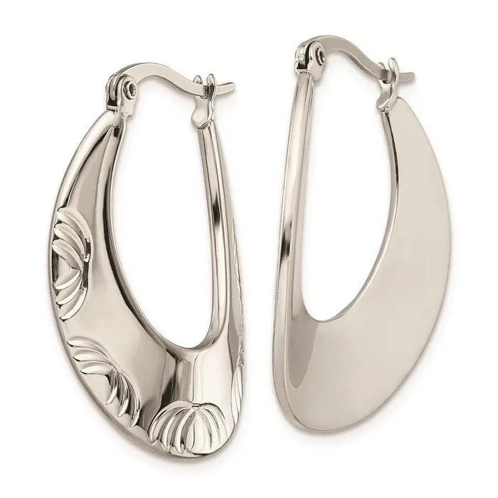 Chisel Stainless Steel Polished and Textured Half Circles Hoop Earrings Earrings Chisel Stainless Steel Polished and Textured Half Circles Hoop Earrings Earrings