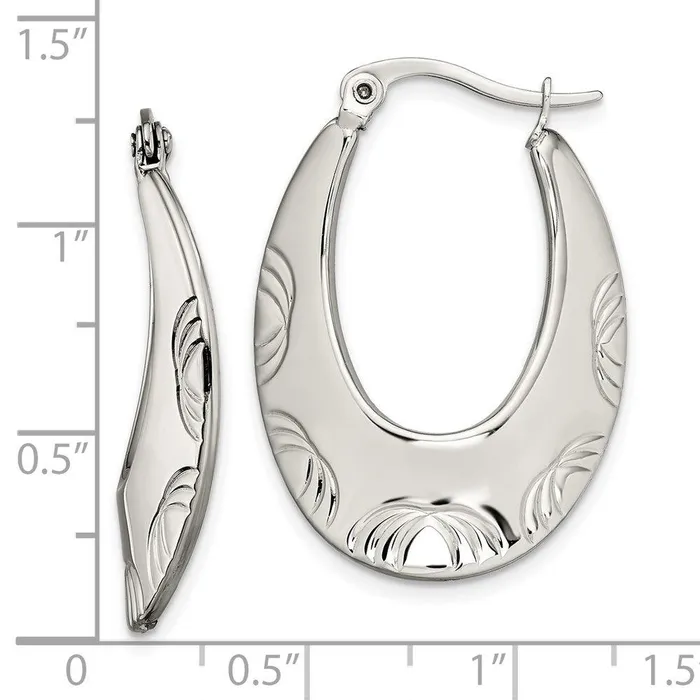 Chisel Stainless Steel Polished and Textured Half Circles Hoop Earrings Earrings Chisel Stainless Steel Polished and Textured Half Circles Hoop Earrings Earrings