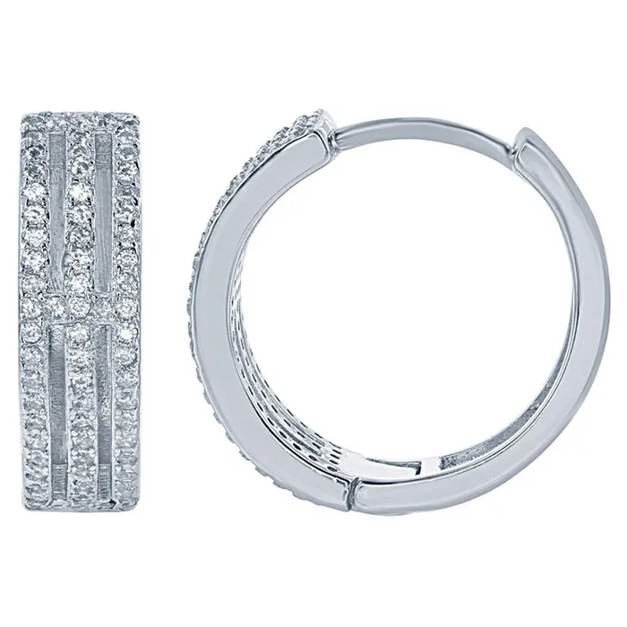 Classic Earrings Classic Womens Earrings Sterling Silver Open Triple Row CZ Hoop D6056 Classic Earrings Classic Womens Earrings Sterling Silver Open Triple Row CZ Hoop D6056