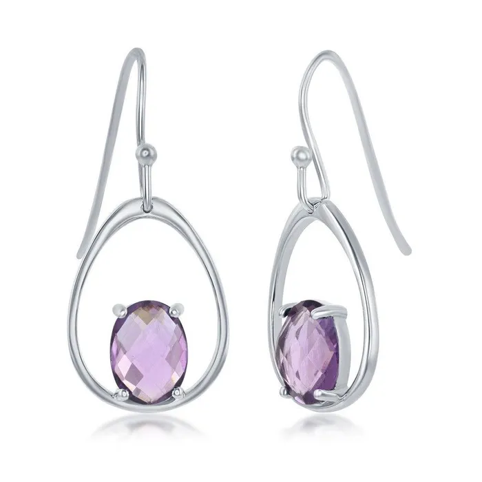 Classic Earrings Sterling Silver Four Prong Purple Amethyst Earrings