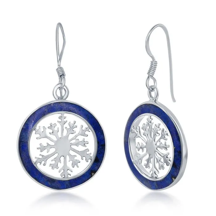 Classic Earrings Sterling Silver Snowflake Round Earrings Lapis