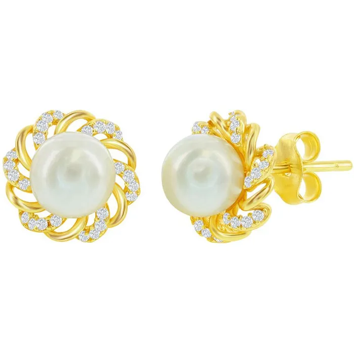 Classic Womens Earrings White CZ Flower Design with 7mm Round FWP Stud D8212 Classic Earrings Classic Womens Earrings White CZ Flower Design with 7mm Round FWP Stud D8212 Classic Earrings