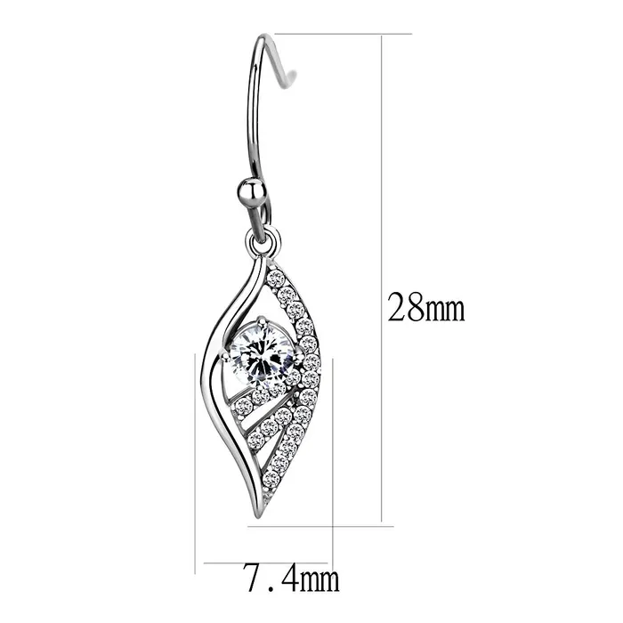 Earrings Alamode DA178 High polished no plating Stainless Steel Earrings with AAA Grade CZ in Clear