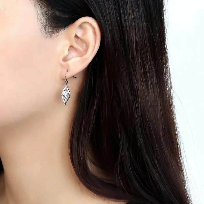 Earrings Alamode DA178 High polished no plating Stainless Steel Earrings with AAA Grade CZ in Clear