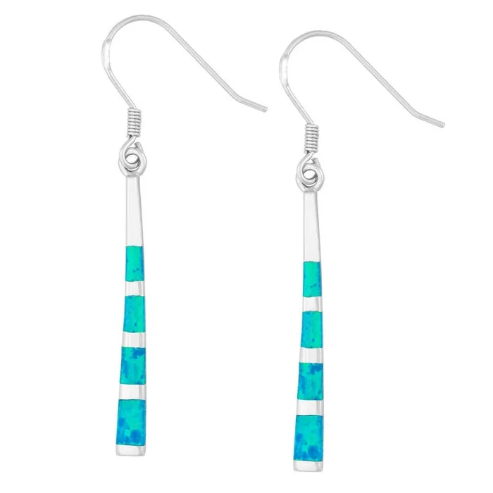 Earrings Classic Sterling Silver Blue Inlay Opal Dangling Earrings