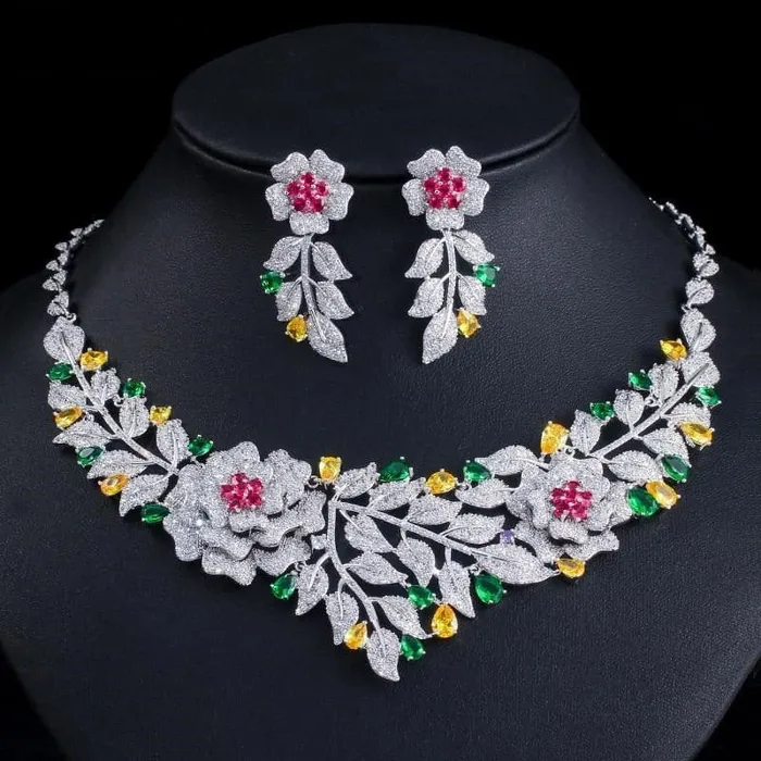 Earrings Divine Inspiration Styles CWW Womens Fashion Rose Flower Wedding Necklace Earrings Jewelry Set Earrings Divine Inspiration Styles CWW Womens Fashion Rose Flower Wedding Necklace Earrings Jewelry Set