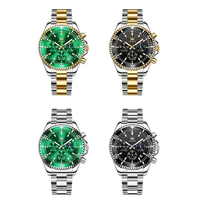 Earrings Divine Inspiration Styles OLEVS Mens Luxury Style Fine Fashion Premium Quality Triple Dial Stainless Steel Watch