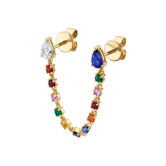 Earrings DOUBLE PIERCING LOOP EARRING WITH DIAMOND AND BLUE SAPPHIRE PEAR STUDS anitako Earrings DOUBLE PIERCING LOOP EARRING WITH DIAMOND AND BLUE SAPPHIRE PEAR STUDS anitako