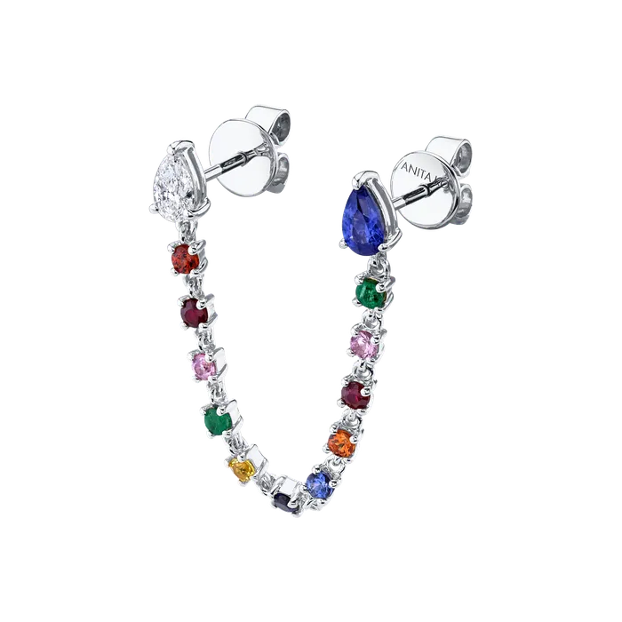 Earrings DOUBLE PIERCING LOOP EARRING WITH DIAMOND AND BLUE SAPPHIRE PEAR STUDS anitako