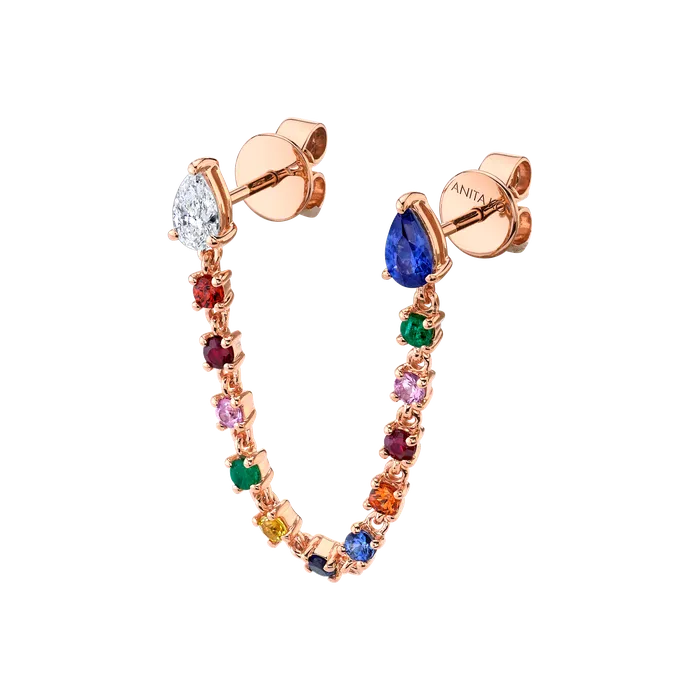 Earrings DOUBLE PIERCING LOOP EARRING WITH DIAMOND AND BLUE SAPPHIRE PEAR STUDS anitako