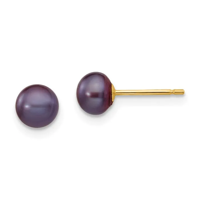 Earrings Jewelry 14k 56mm Black Button FW Cultured Pearl Stud Post Earrings Earrings Jewelry 14k 56mm Black Button FW Cultured Pearl Stud Post Earrings