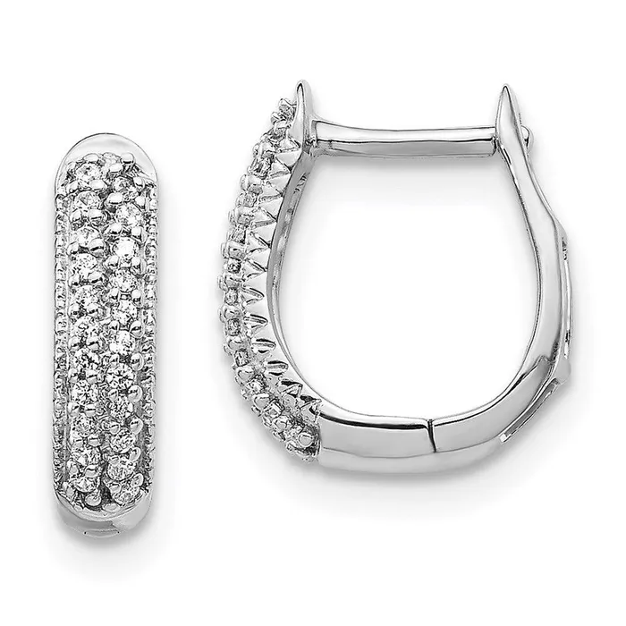 Earrings Jewelry 14K White Gold Polished Diamond Hinged Hoop Earrings