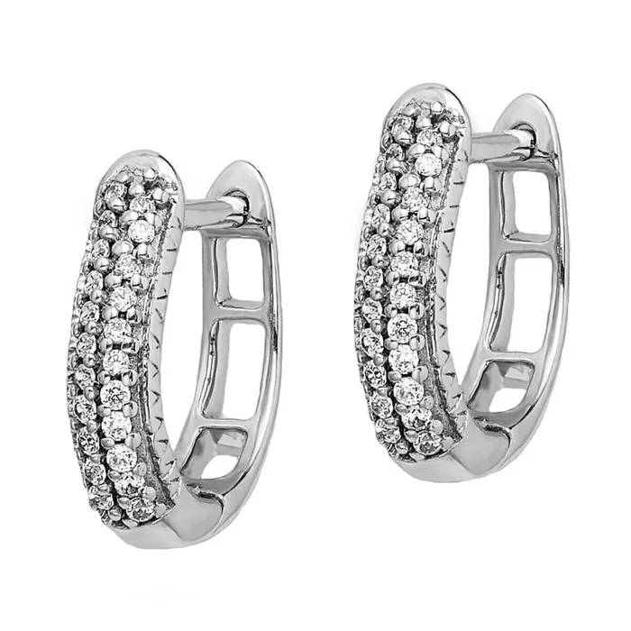Earrings Jewelry 14K White Gold Polished Diamond Hinged Hoop Earrings Earrings Jewelry 14K White Gold Polished Diamond Hinged Hoop Earrings
