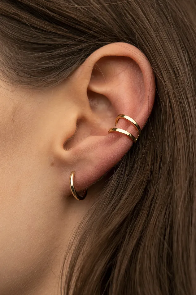 Earrings Kty Double Plain Ear Cuff Gold