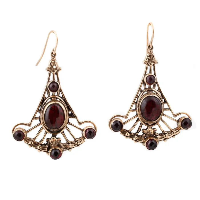 Garnet Fan Earrings Antique Vintage Jewelry Earrings