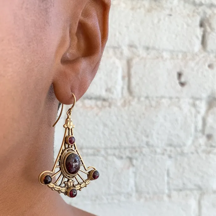 Garnet Fan Earrings Antique Vintage Jewelry Earrings