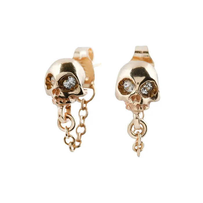 Gold Skull Chain Earrings Michael Spirito Earrings