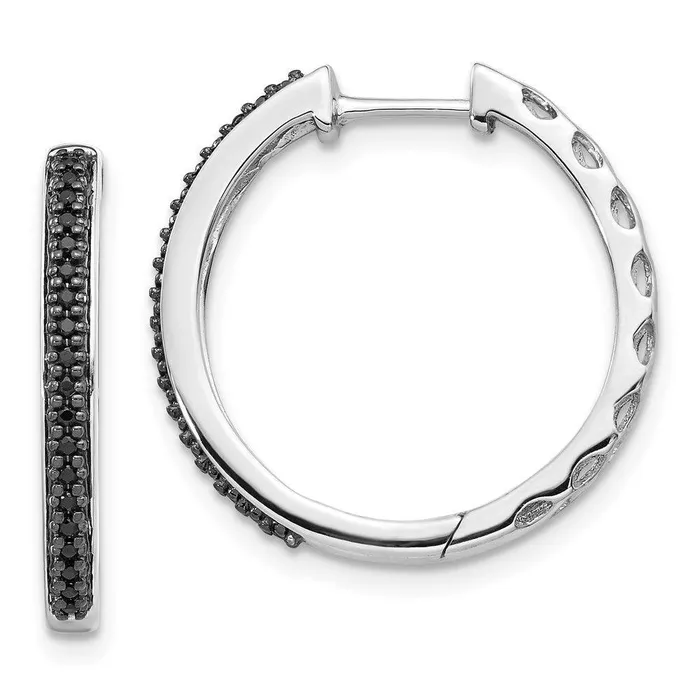 Jewelry Earrings 14K White Gold Black Diamond 2mm Hinged Hoop Earrings