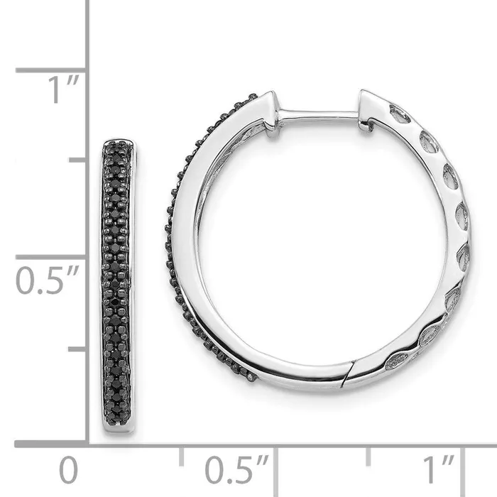 Jewelry Earrings 14K White Gold Black Diamond 2mm Hinged Hoop Earrings Jewelry Earrings 14K White Gold Black Diamond 2mm Hinged Hoop Earrings
