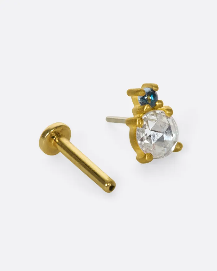 NEW YORK ADORNED Gray Blue Sapphire Duo Threadless Earring Earrings