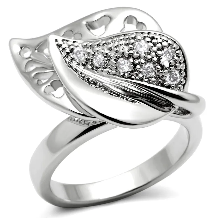 Rings Alamode 3W200 Rhodium Brass Ring with AAA Grade CZ in Clear