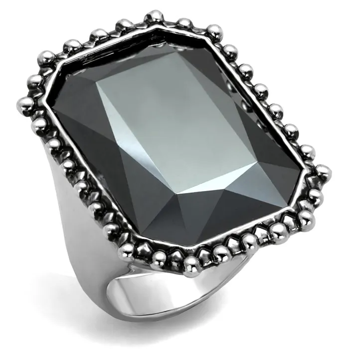 Rings Alamode LO3532 Rhodium Brass Ring with Top Grade Crystal in Hematite