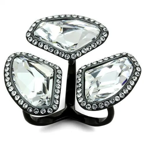Rings Alamode TK1619 IP BlackIon Plating Stainless Steel Ring with Top Grade Crystal in Clear