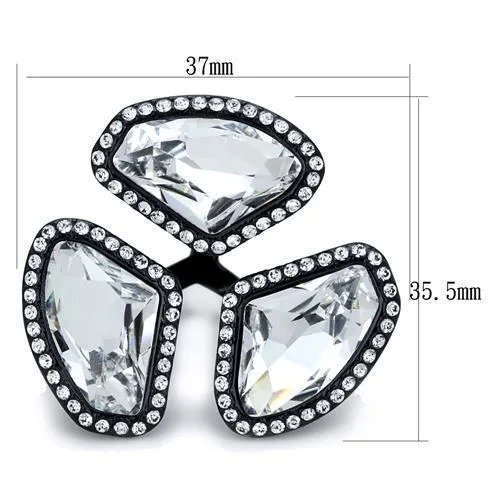 Rings Alamode TK1619 IP BlackIon Plating Stainless Steel Ring with Top Grade Crystal in Clear