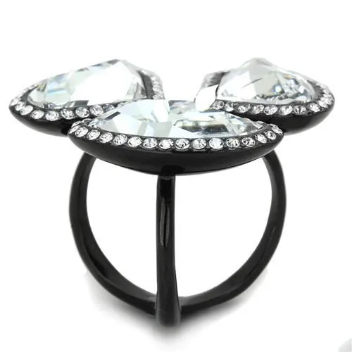 Rings Alamode TK1619 IP BlackIon Plating Stainless Steel Ring with Top Grade Crystal in Clear
