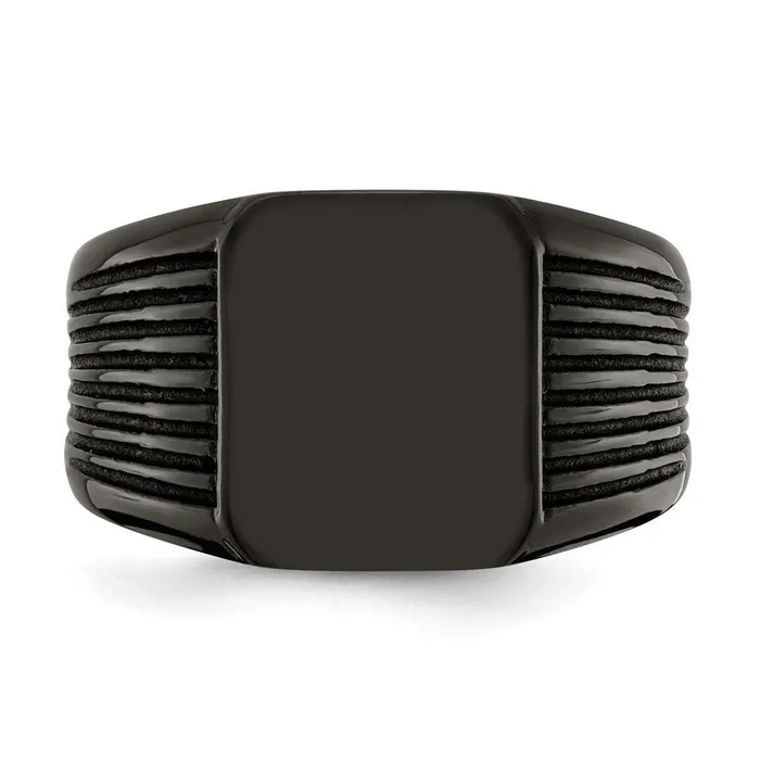 Rings Chisel Stainless Steel Polished Black IPplated Signet Ring