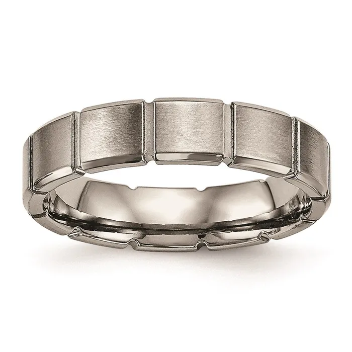 Rings Chisel Titanium BrushedPolished Grooved Ring TB486