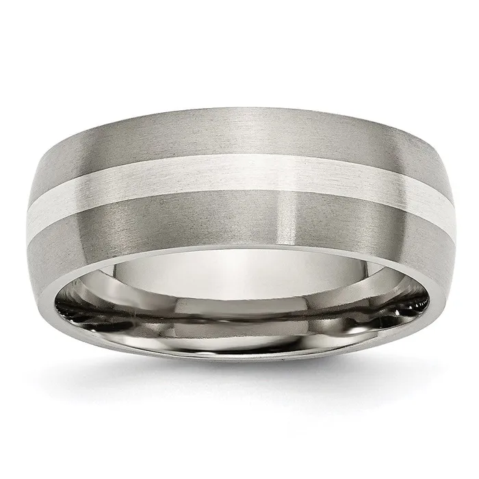 Rings Chisel Titanium Sterling Silver Inlay 8mm Brushed Band TB211