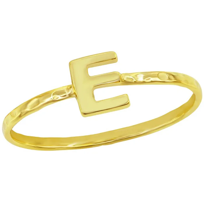 Rings Classic Classic Unisex Gold Tone E Initial Hammered Ring W2822
