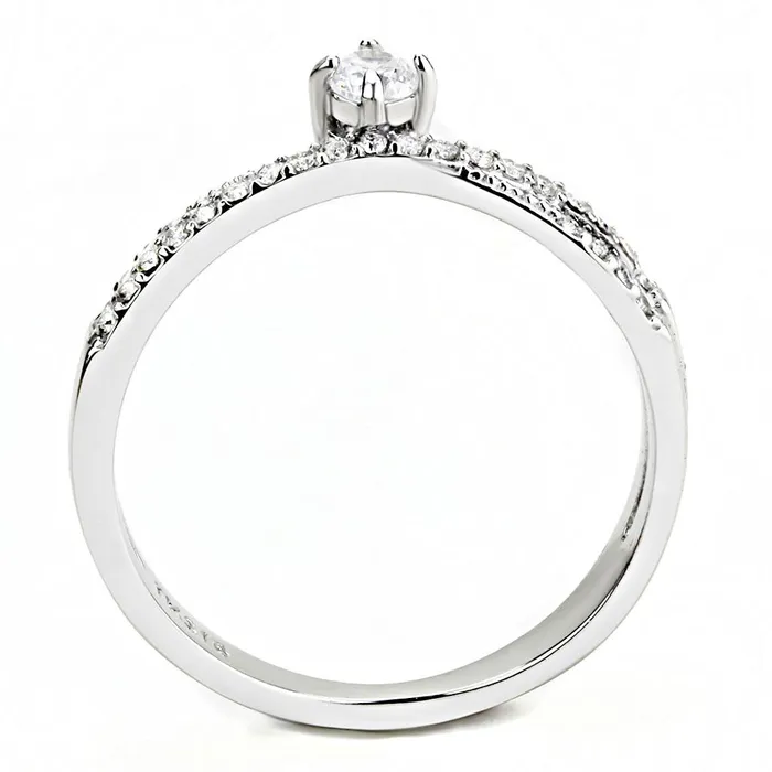 Rings DA153 High polished no plating Stainless Steel Ring with AAA Grade CZ in Clear Alamode