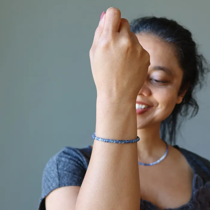 Sapphire Bracelet Blue Spark Precious Gem Sterling Silver Satin Crystals Bracelets