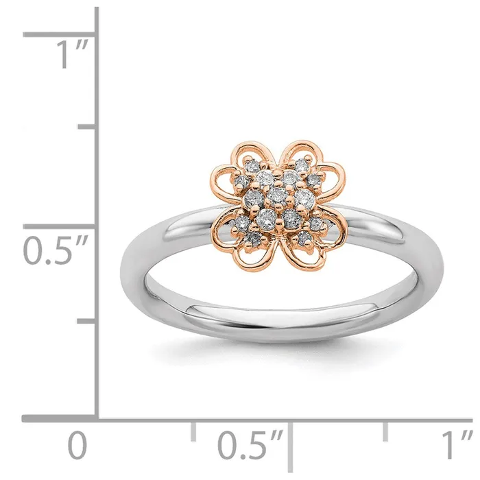 Stackable Expressions Rings Sterling Silver Rose Plated Stackable Expression Dia Flower Ring QSK1660